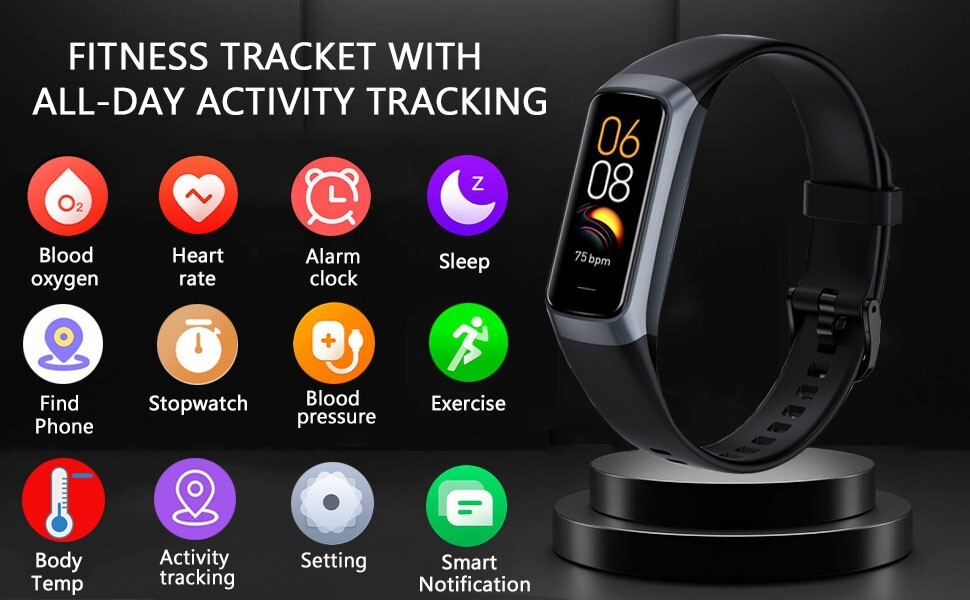 Fitness Tracker with 24/7 Heart Rate Sleep Blood Oxygen Monitor, Waterproof