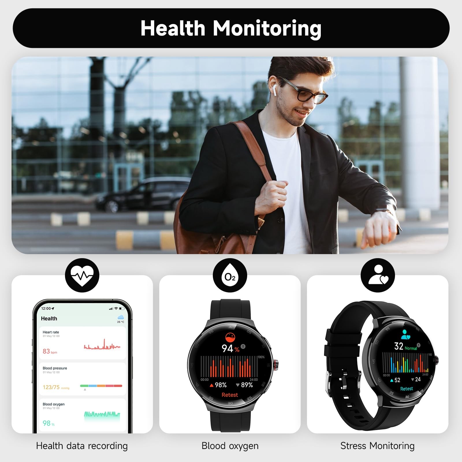 Smart Watches for Men Women, Waterproof Fitness Tracker, 1.43” AMOLED Touchs…