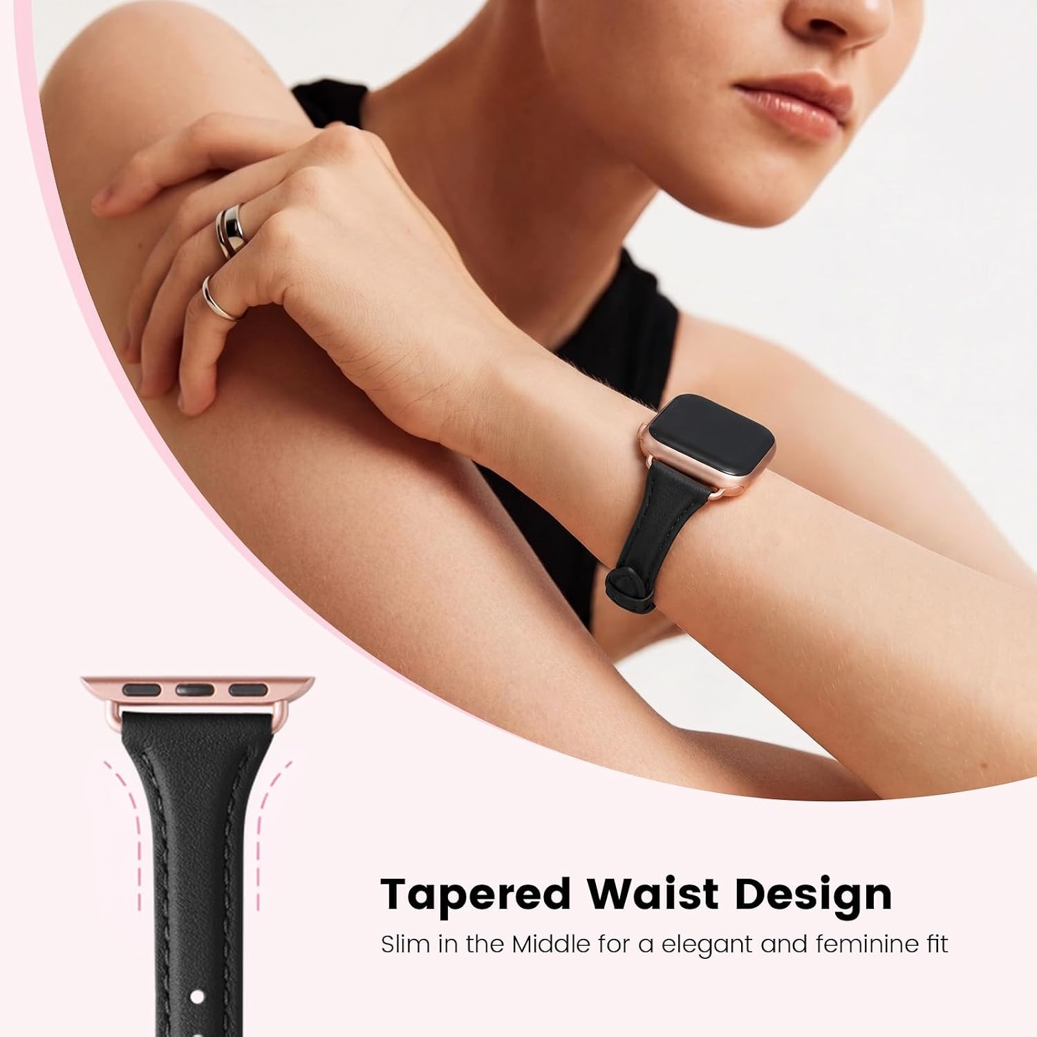 Leather Strap Compatible with Apple Watch 41mm Series 11 & 10 Slim Replacement