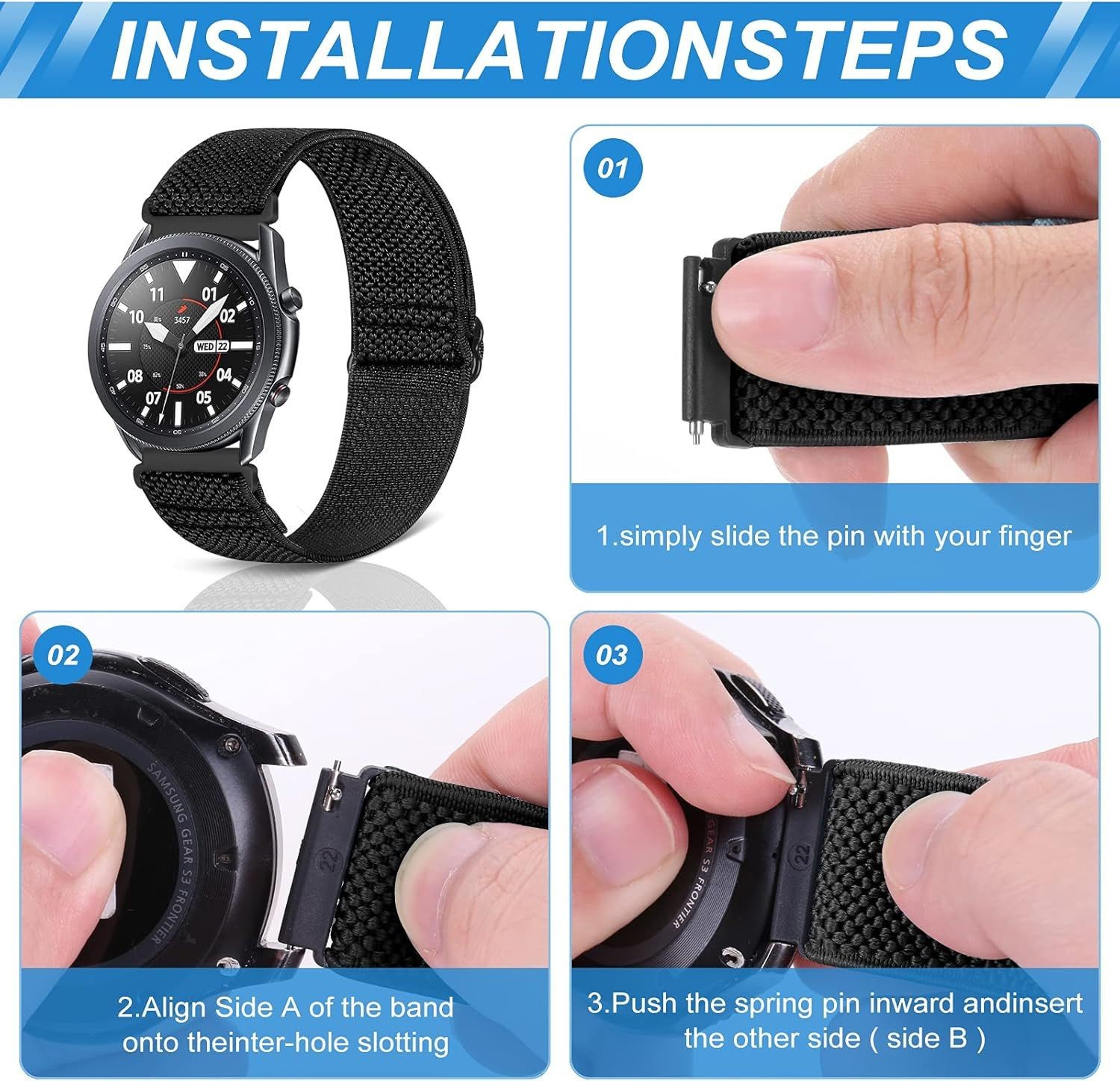 Adjustable Stretchy Nylon Strap Compatible with 20mm Watch Bands