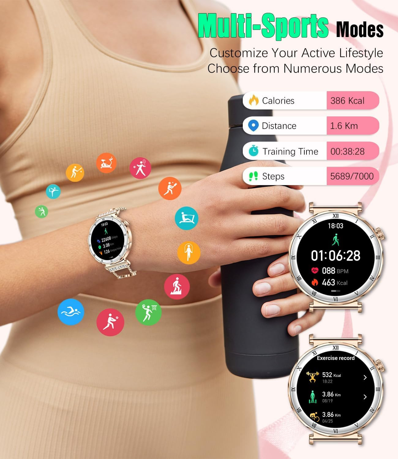 Smart Watch for Women, 1.19″ AMOLED HD Screen Women’S Smartwatch, Fitness Tracke