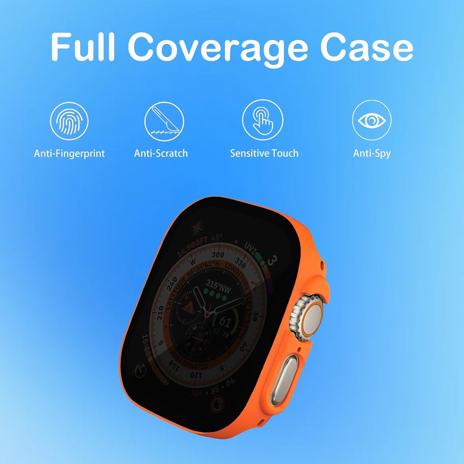 2 Pack Privacy Tempered Glass Screen Protector Case for Apple Watch 46mm