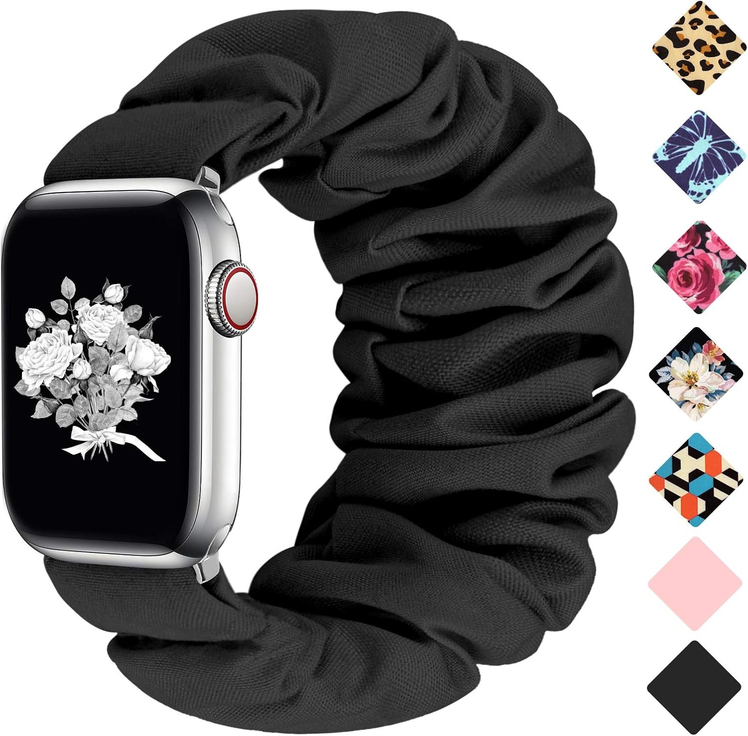 Black Elastic Scrunchie Watch Band for Apple Watch Series 38mm 40mm 41mm 42mm