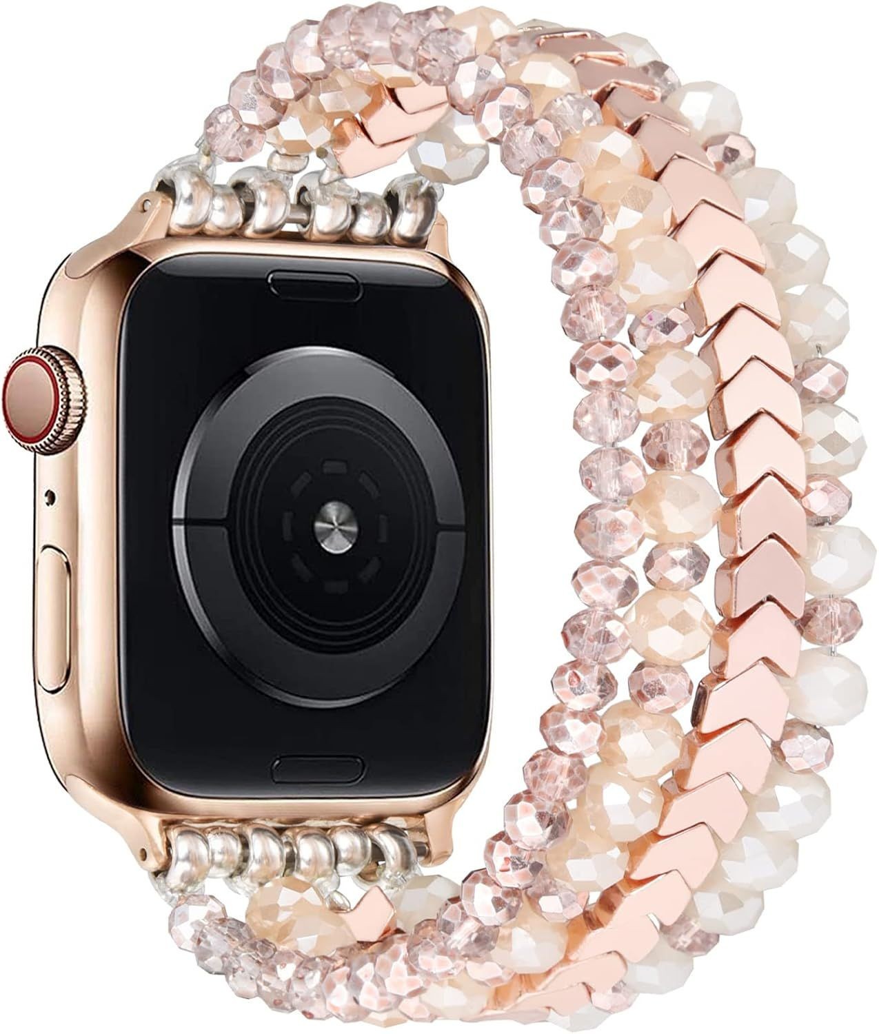 Only Strap For Apple Watch 38mm Fashion Handmade Elastic Crystal Rose Gold