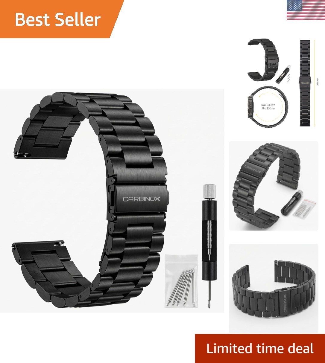 22mm Elegant Stainless Steel Smartwatch Strap – Comfort Fit with Safety Clasp