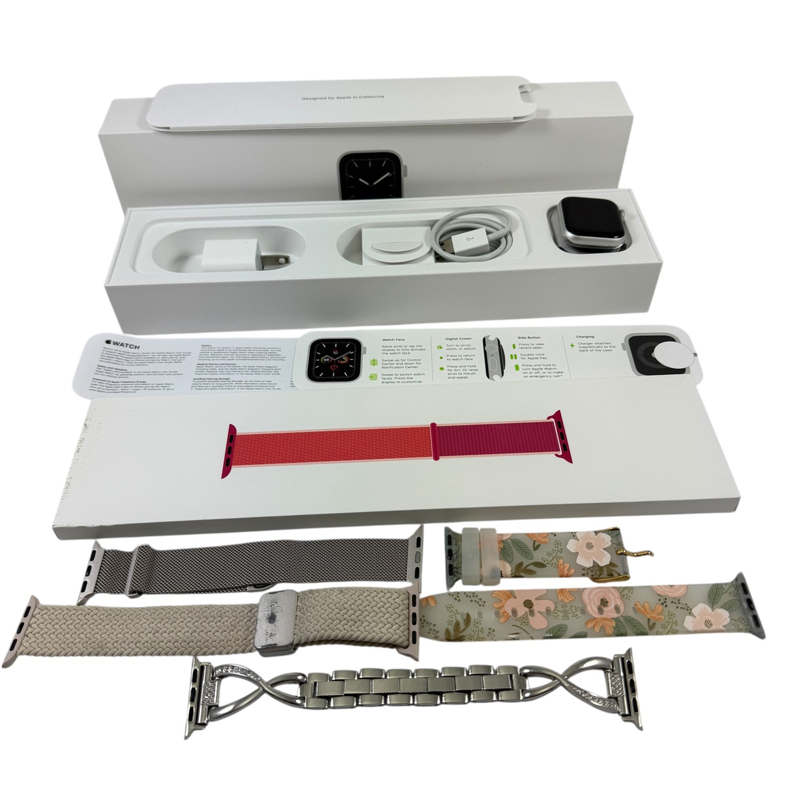 Apple Watch Series 5 Silver Aluminum Case 40mm Wi-Fi GPS with 5 Bands