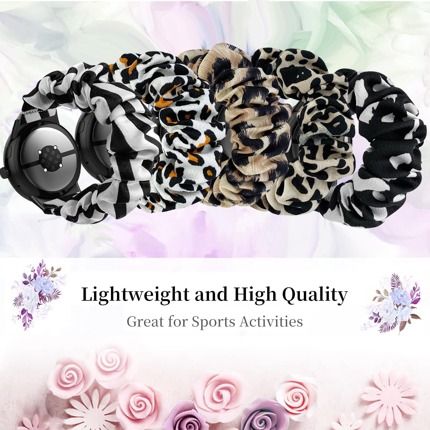 Leopard Print Stretchy Scrunchie Strap for Google Pixel Watch 3 41mm Bands