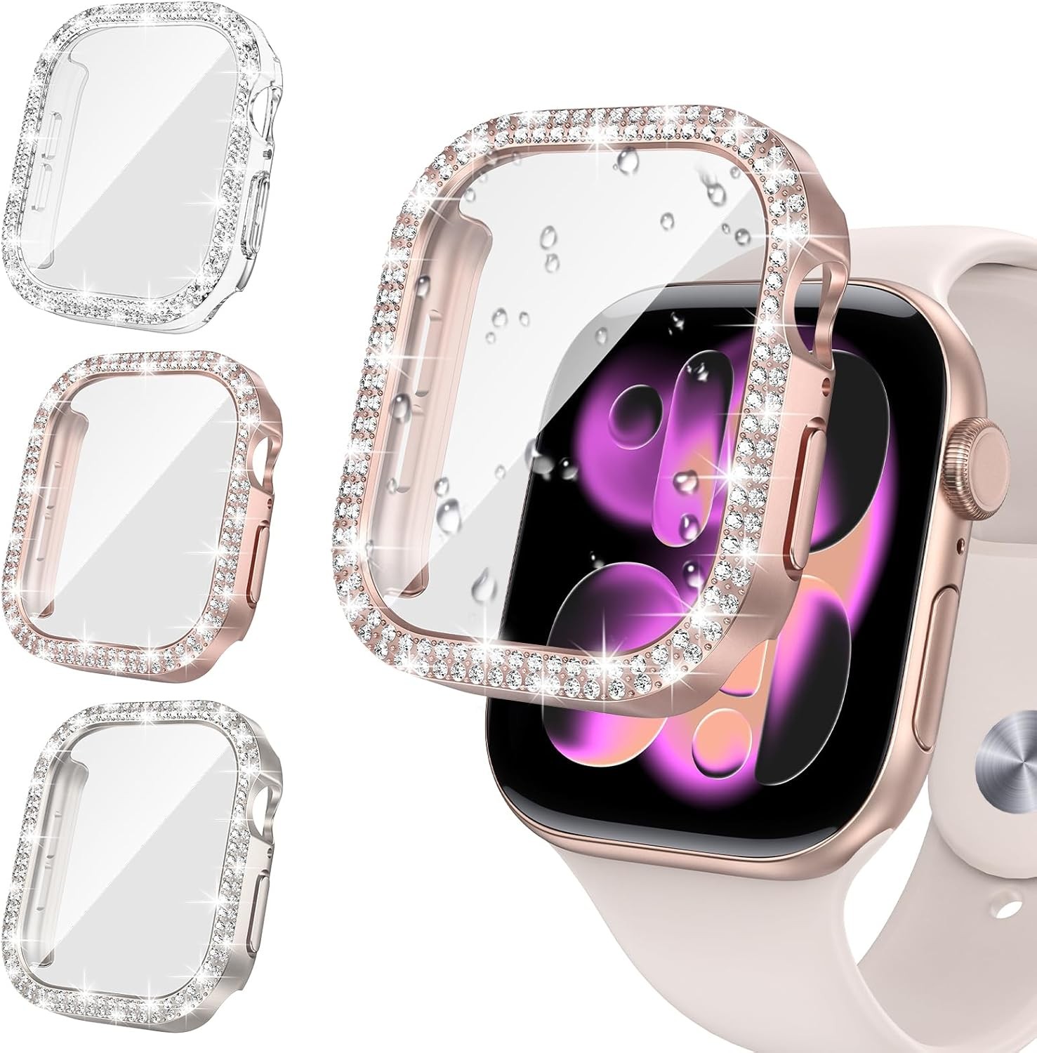 3pcs Screen Protector Case for Apple Watch Series 11/10 46mm Bling Bumper