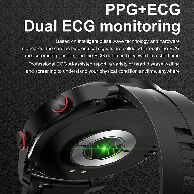 Bluetooth AMOLED Smart Watch for Men with ECG, PPG, and Heart Rate Monitor