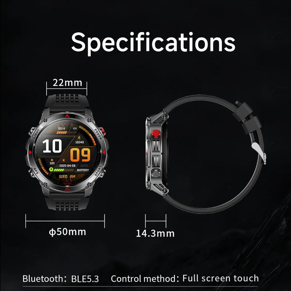 Military Smart Watches For Men Outdoor GPS LED Flashlight Rugged Fitness Tracker