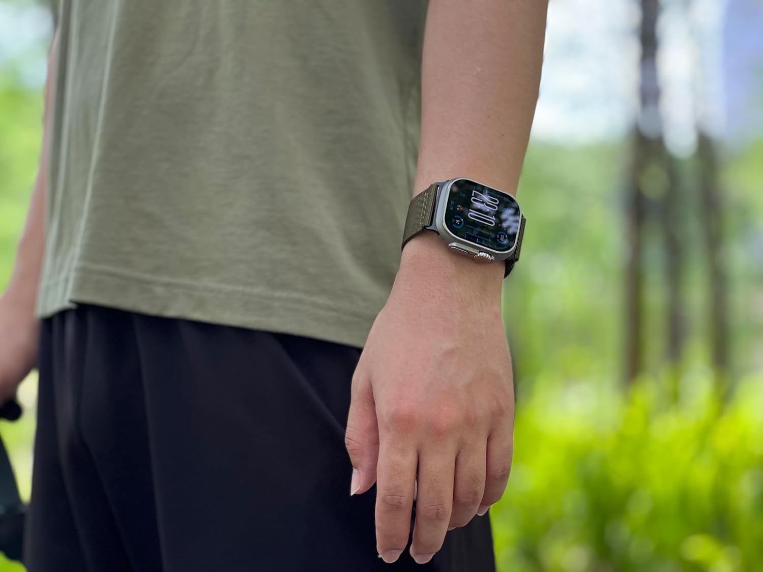Rugged Tactical Nylon Strap Compatible with Apple Watch Ultra 49mm, Army Green/S