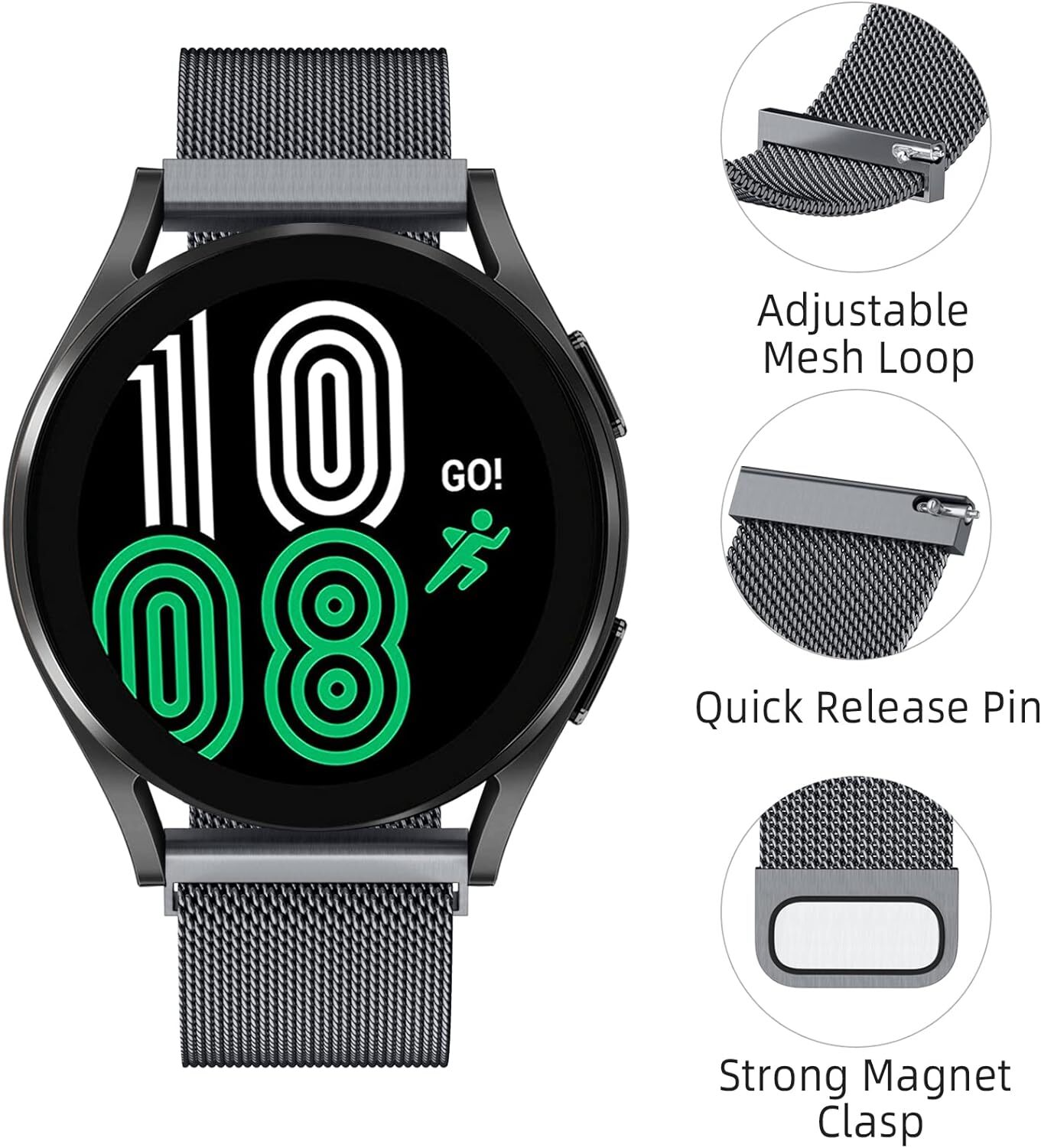 Samsung Galaxy Watch 4 40mm 44mm 42mm 46mm Stainless Steel watch Band [Silver]