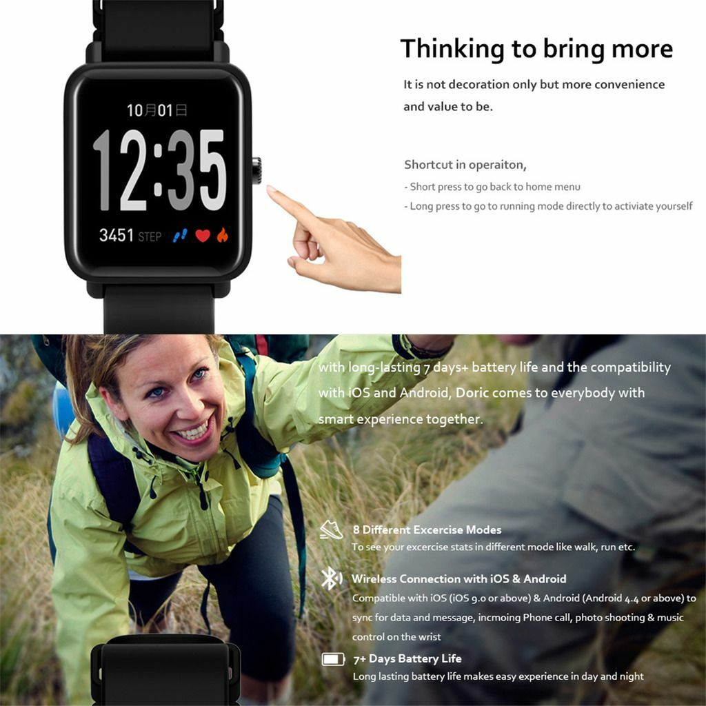 Sports Fitness Tracker Bluetooth Smart Watch Full Touch Screen Call Notification