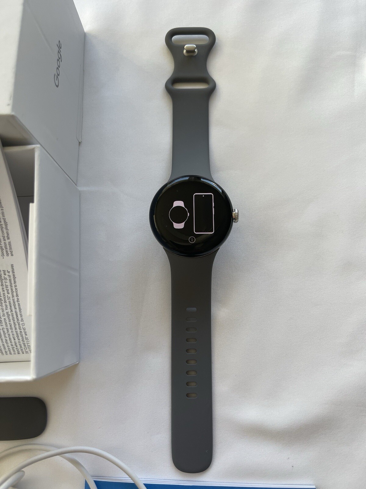 Android Google Pixel Watch Wifi Fitbit with Large and Small Charcoal Bands EUC