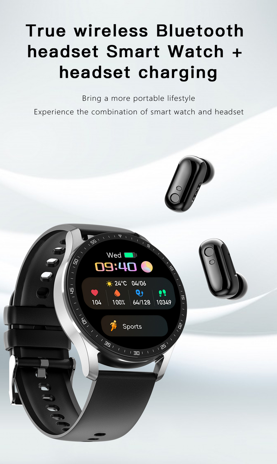 2 In 1 Bluetooth Headset Smart Watch Waterproof Fitness Tracker Sleep Monitor