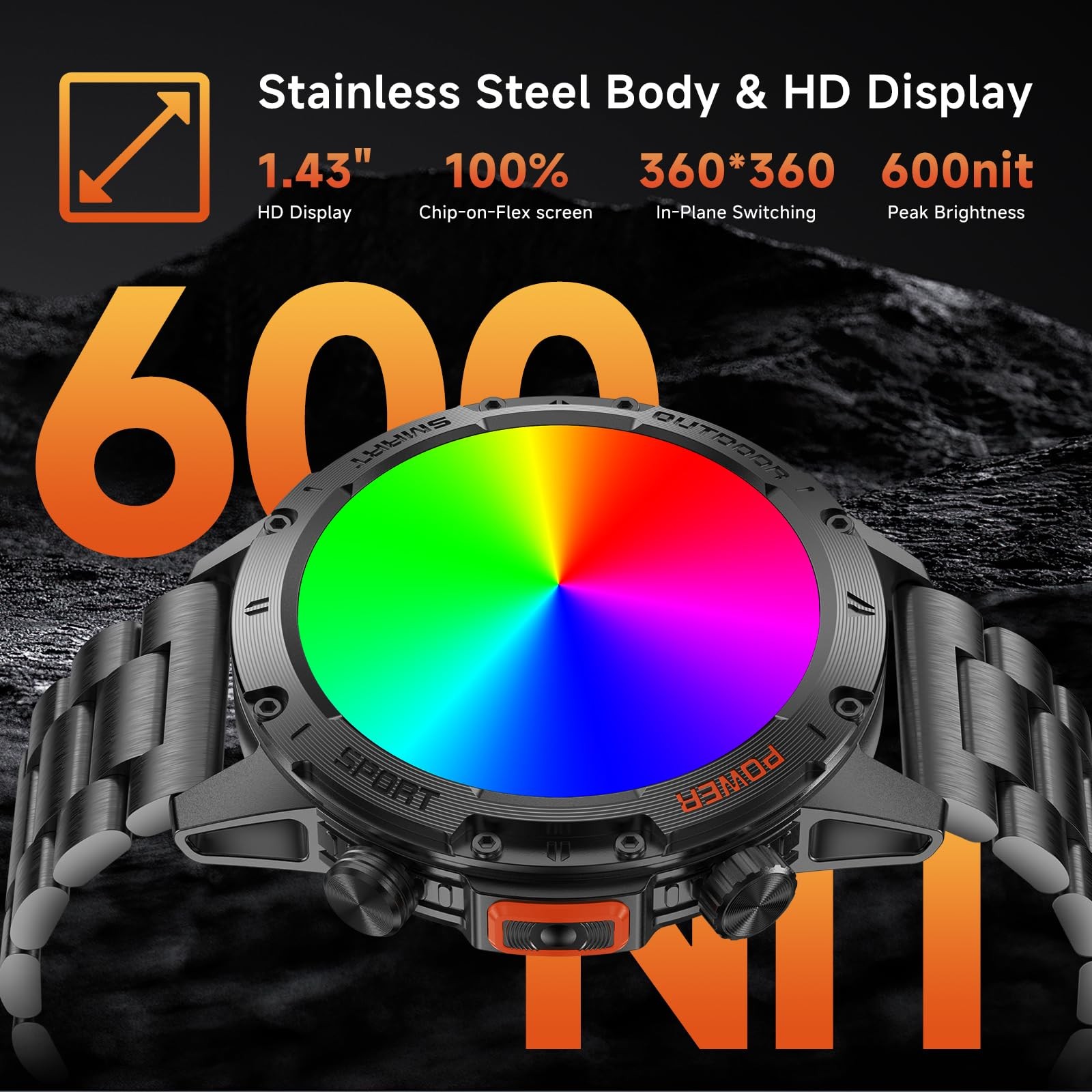 Smart Watches for Men Military Rugged Men Stainless Steel Body