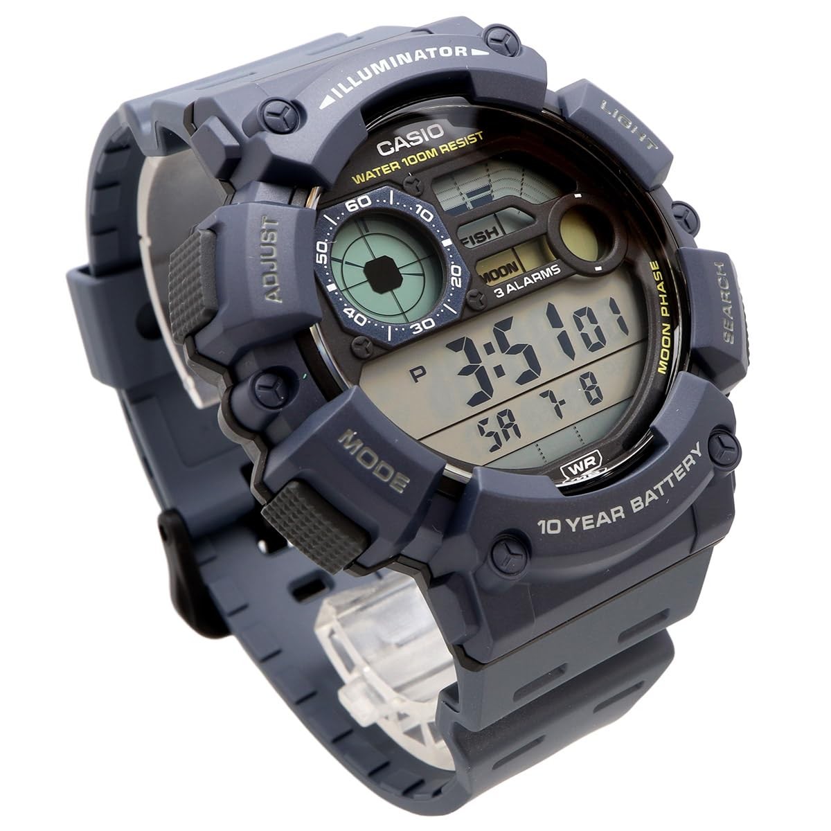 Men’s wristwatch with moon data display function, WS-1500H-2AV, grayish navy.