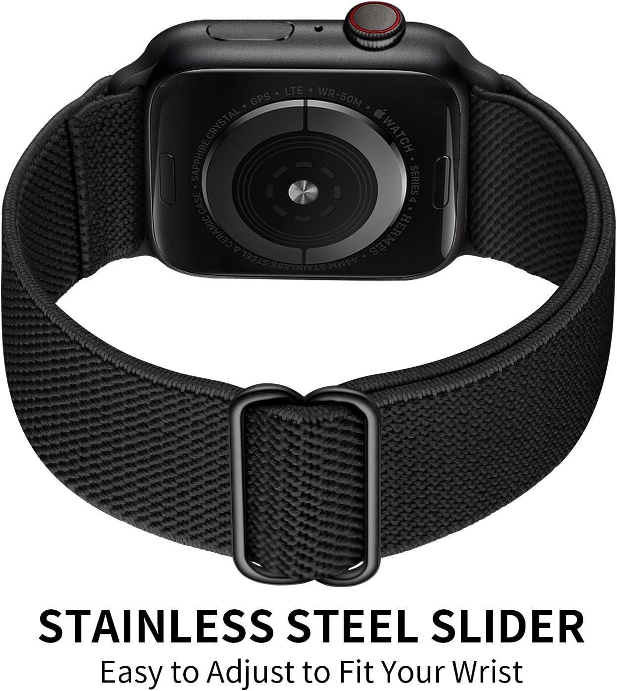 XL Braided Elastic Strap for Apple Watch 42mm 41mm 40mm – Adjustable Nylon Band