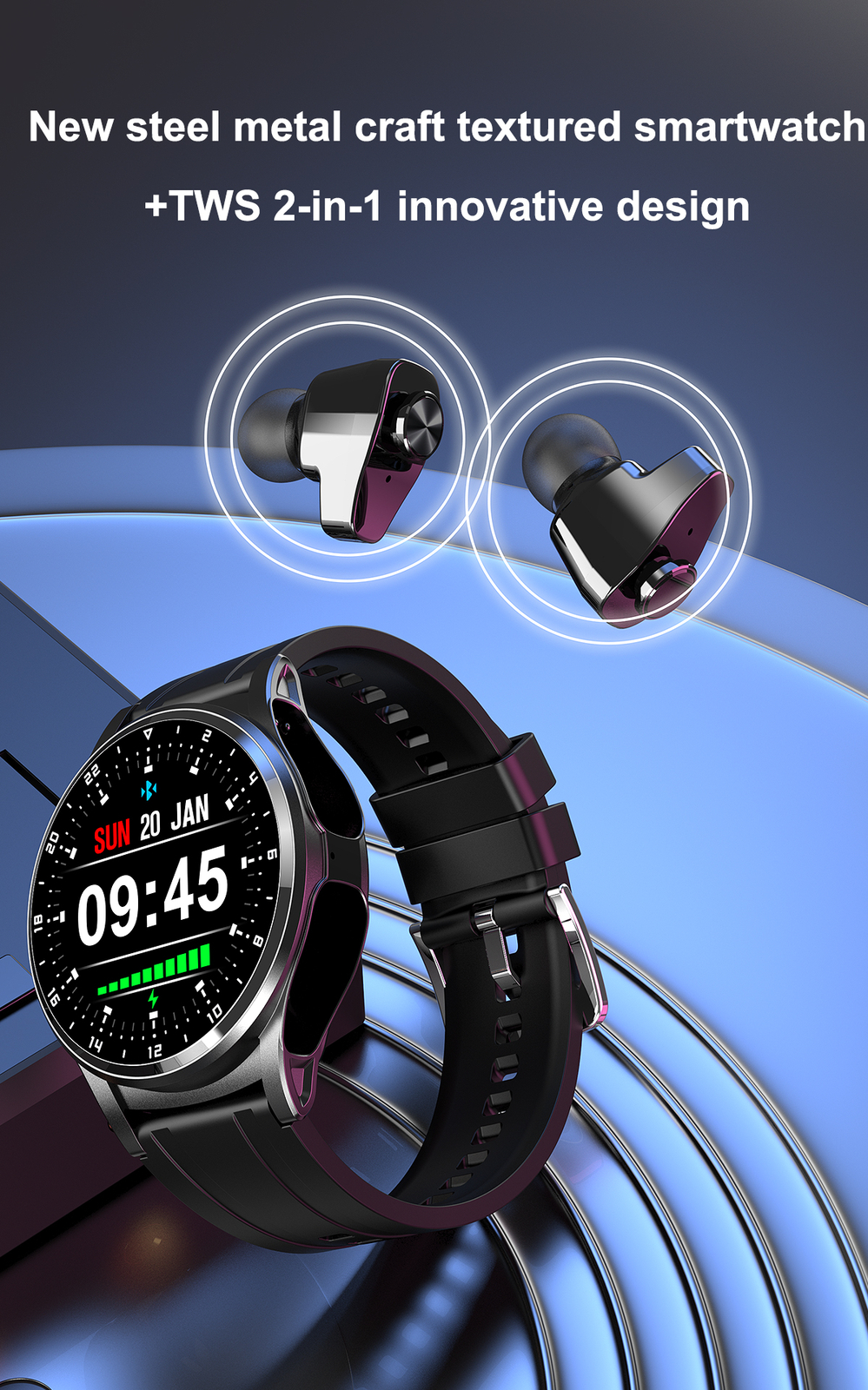 Bluetooth Smart Watch Earphones Touch Screen Waterproof Sports Fitness Tracker