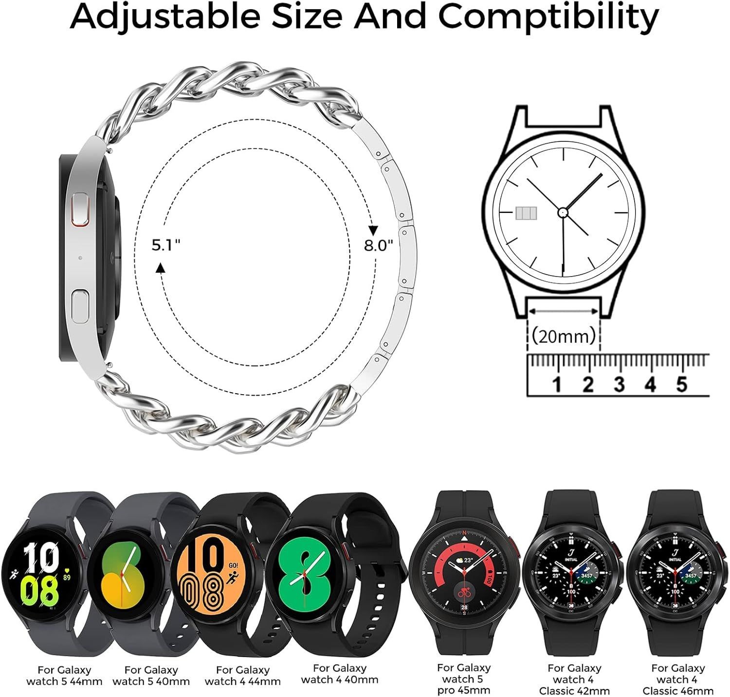 Only Strap For Samsung Galaxy Watch 7 6 5 4 40mm 44mm Metal Chain Band