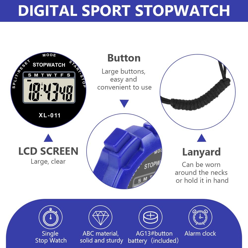 Digital Stopwatch Single Lap Split 12/24 Hour Clock for Coaches Swimming Running