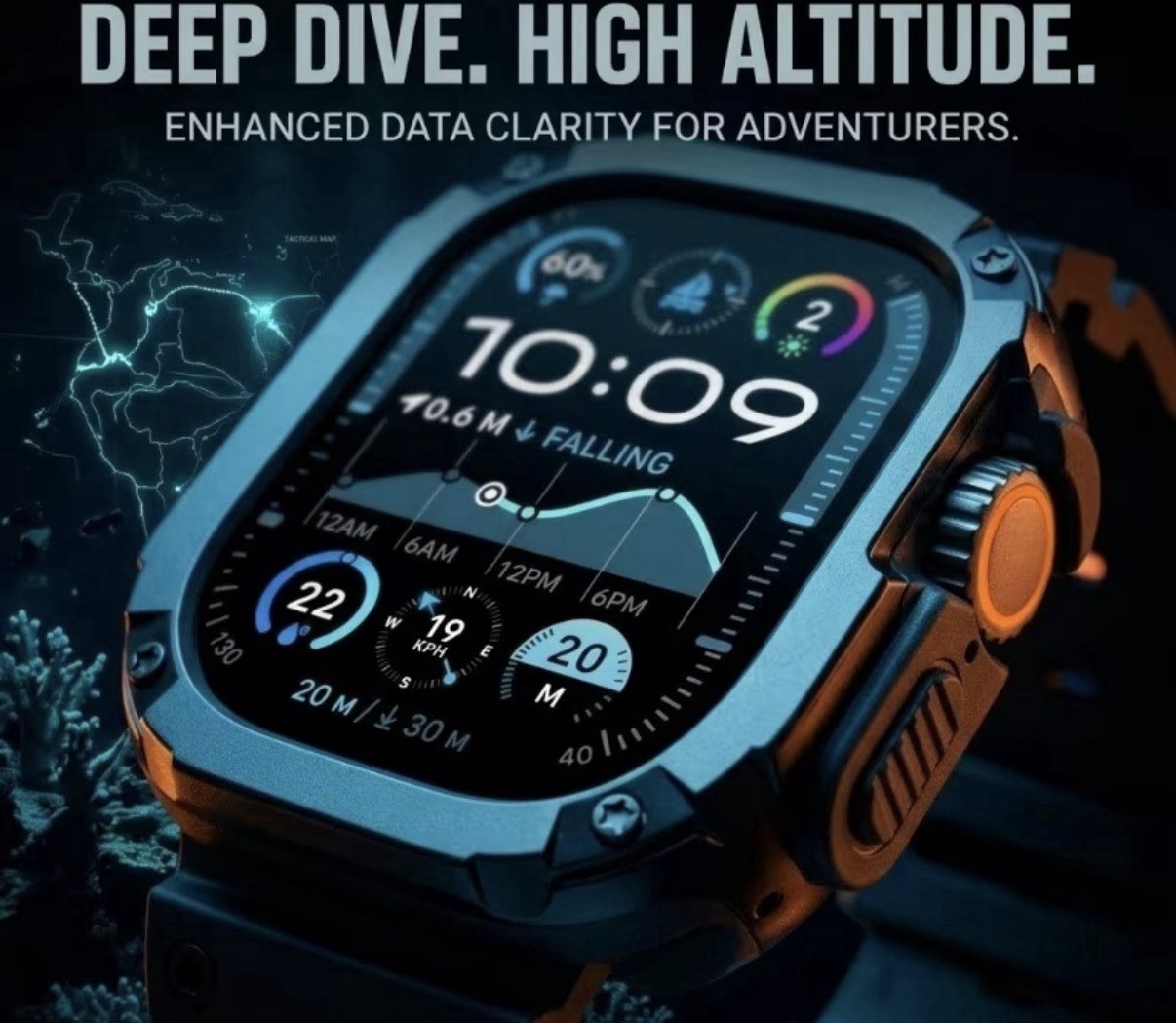 🆕 Rugged GPS Waterproof Smart Watch 49mm Metal Case Black Silicone Band