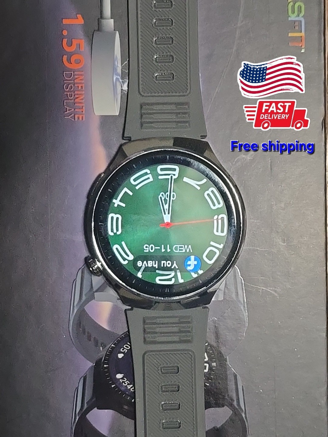 New! GT4 PRO Smartwatch- 1.59″ Display-Android OS-2 Bands/black & SS