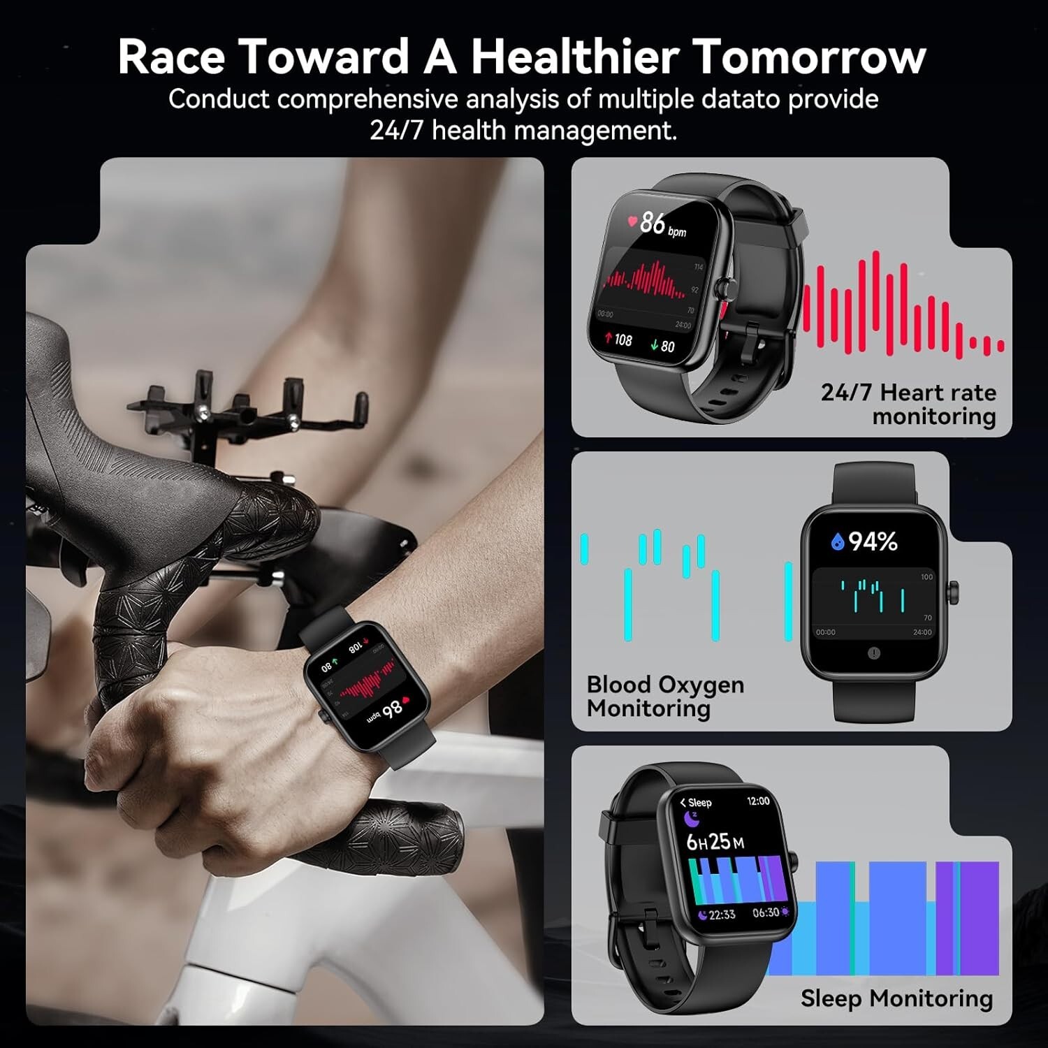 Smart Watch with Alexa Built-in‌, 1.83″ HD Fitness Tracker , iOS/Android (Black)
