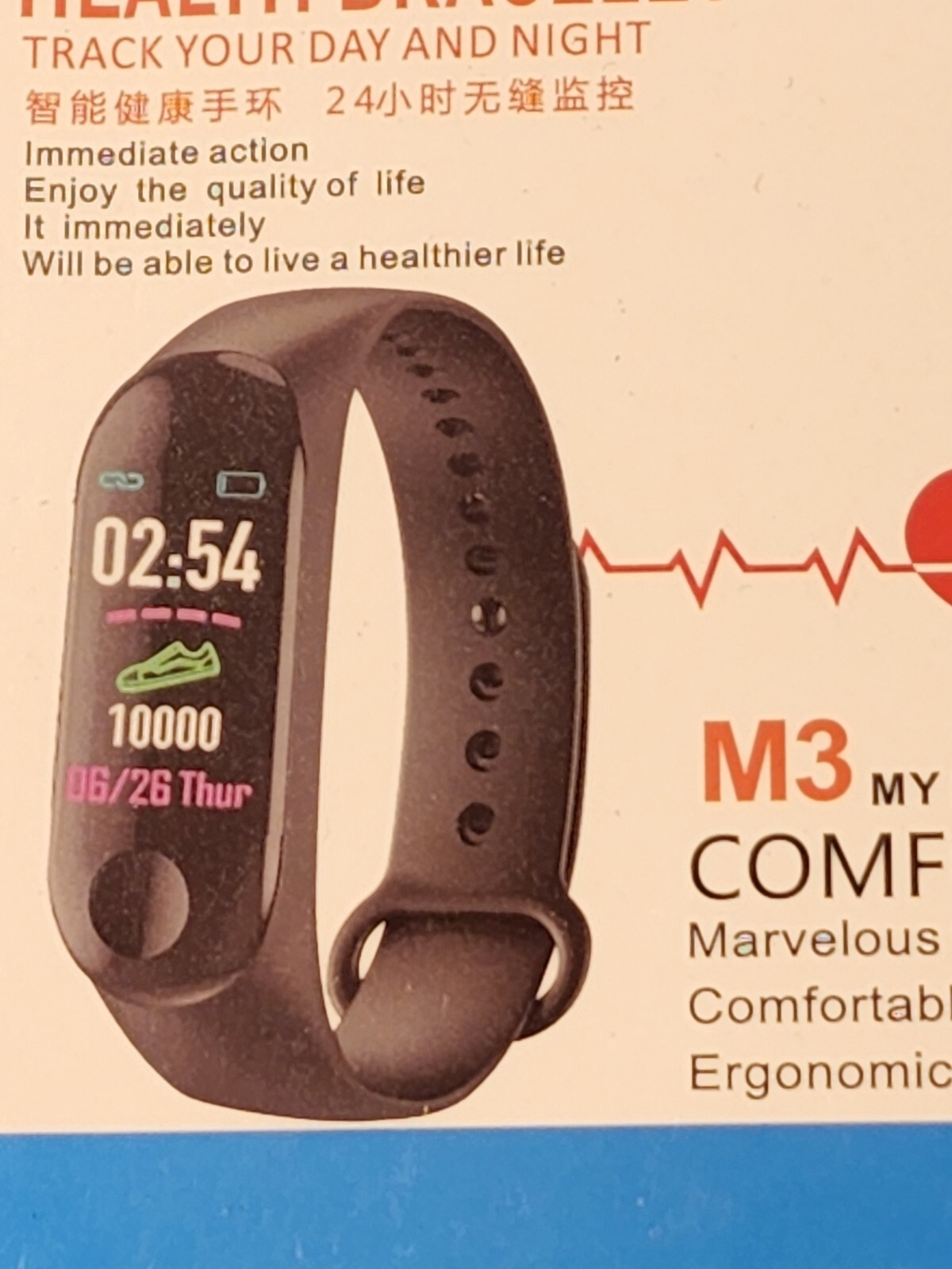 NEW M3 Intelligence Health Bracelet Heart Rate Sleep Calories Steps Clock (RED)