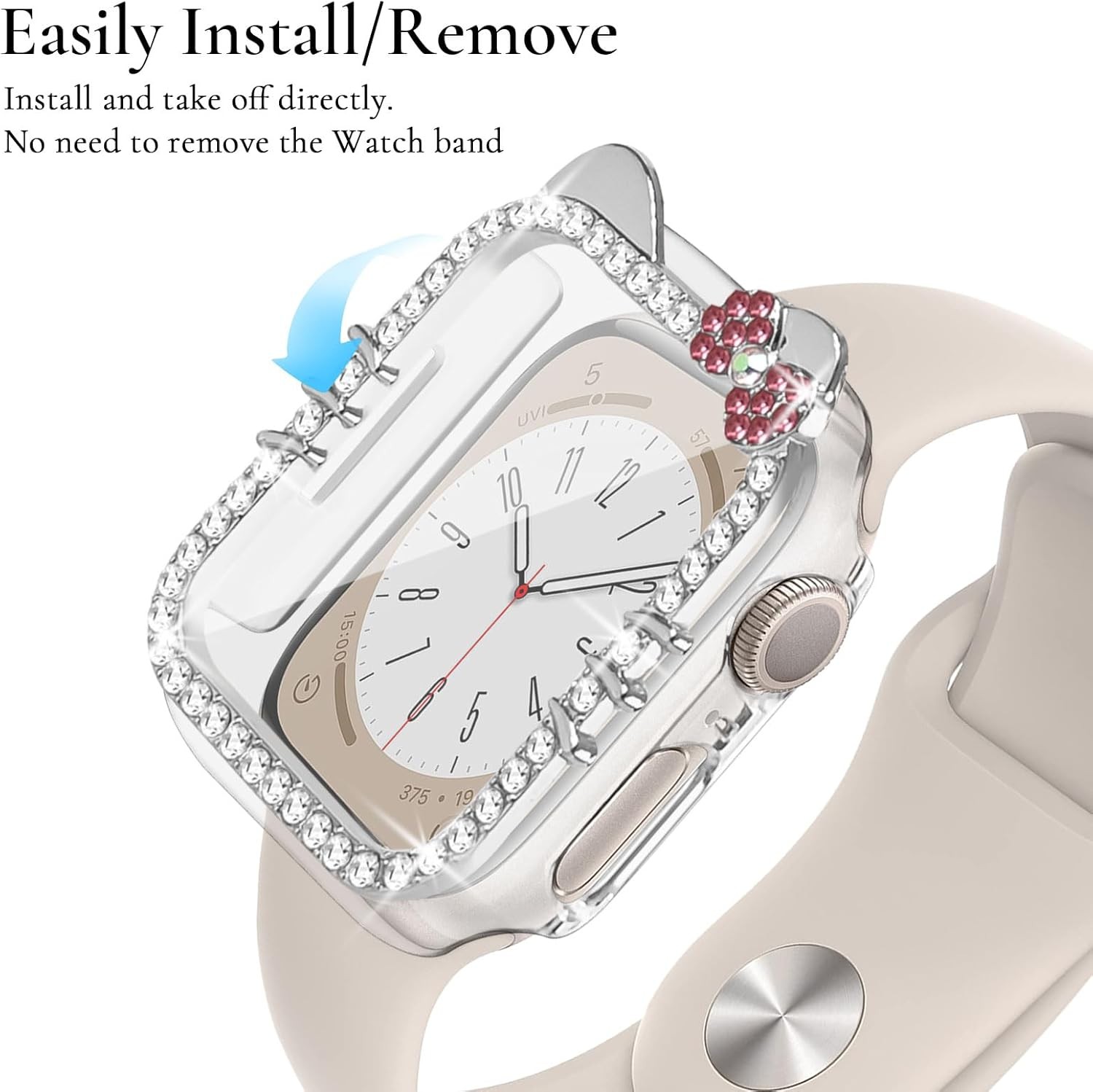 Cartoon Bow Cat Bling Case for Apple Watch Series 10 42mm with Tempered Glass