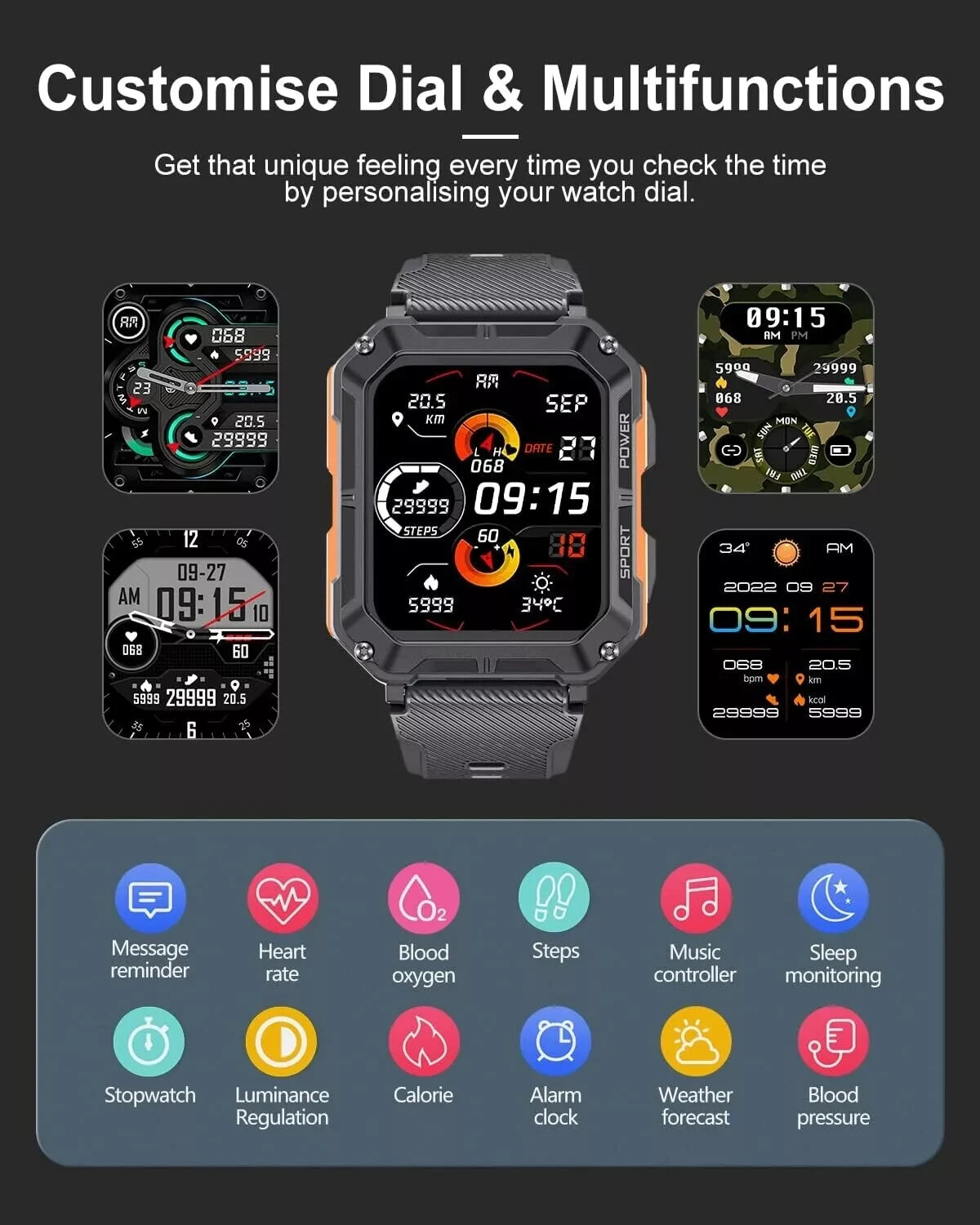 2024 New Blood Pressure Smart Watch Men Military Fitness Tracker Wristwatch