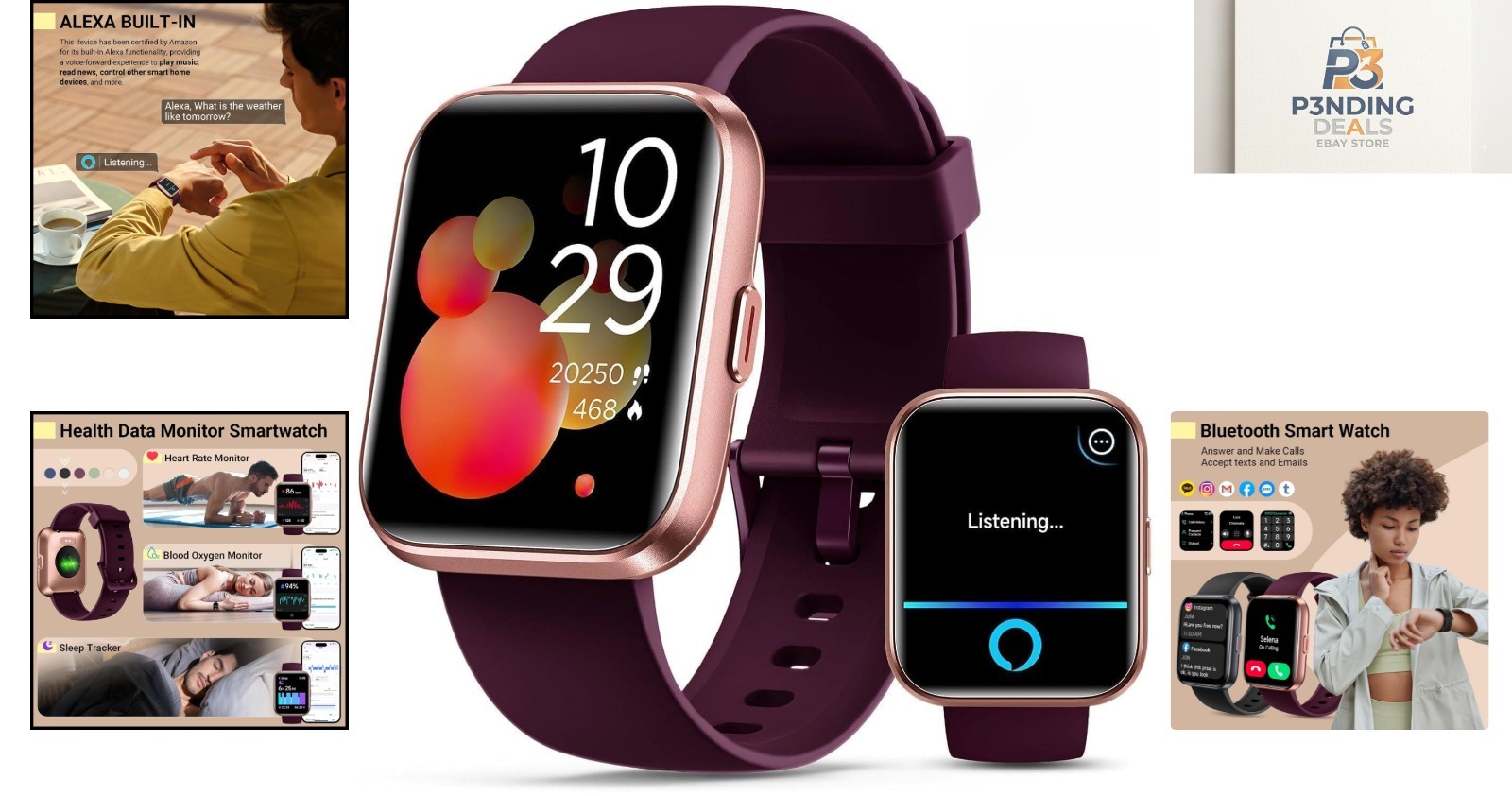 Elegant 1.8” Smartwatch for Women with Alexa – Fitness & Health Tracker