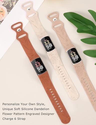 3 Pack Floral Silicone Strap Compatible with Fitbit Charge 6/5 Women Sport Bands