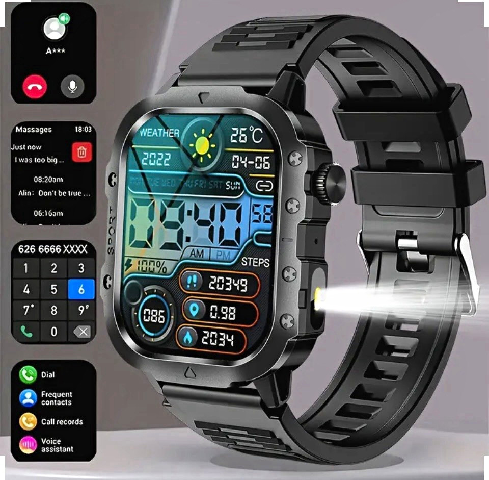 SPORT Touchscreen Fitness Tracker Smart Watch 50mm Metal Case, Black Band
