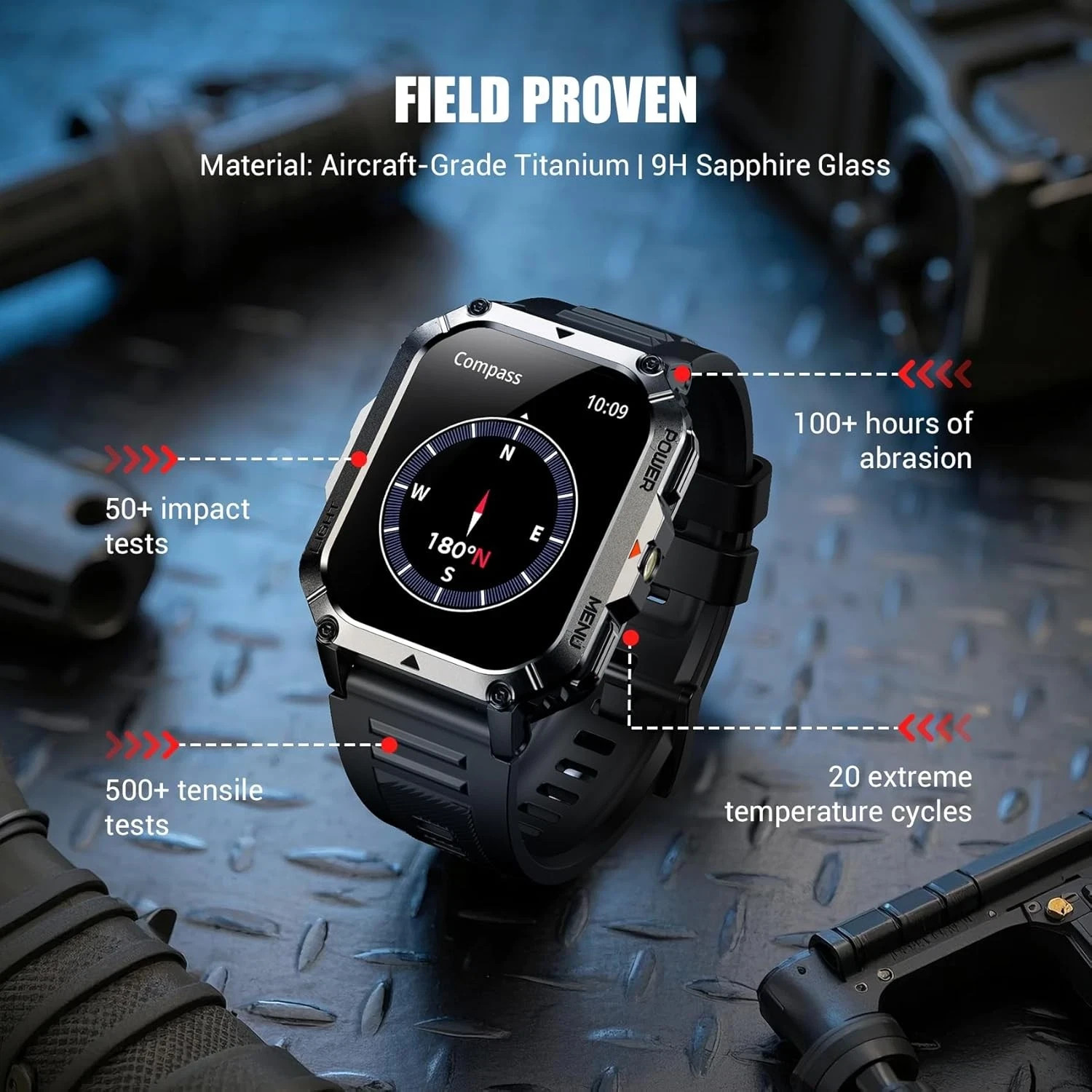 Blackview Military Smart Watch Men Built-in LED Lights Compass & 900Mah Battery