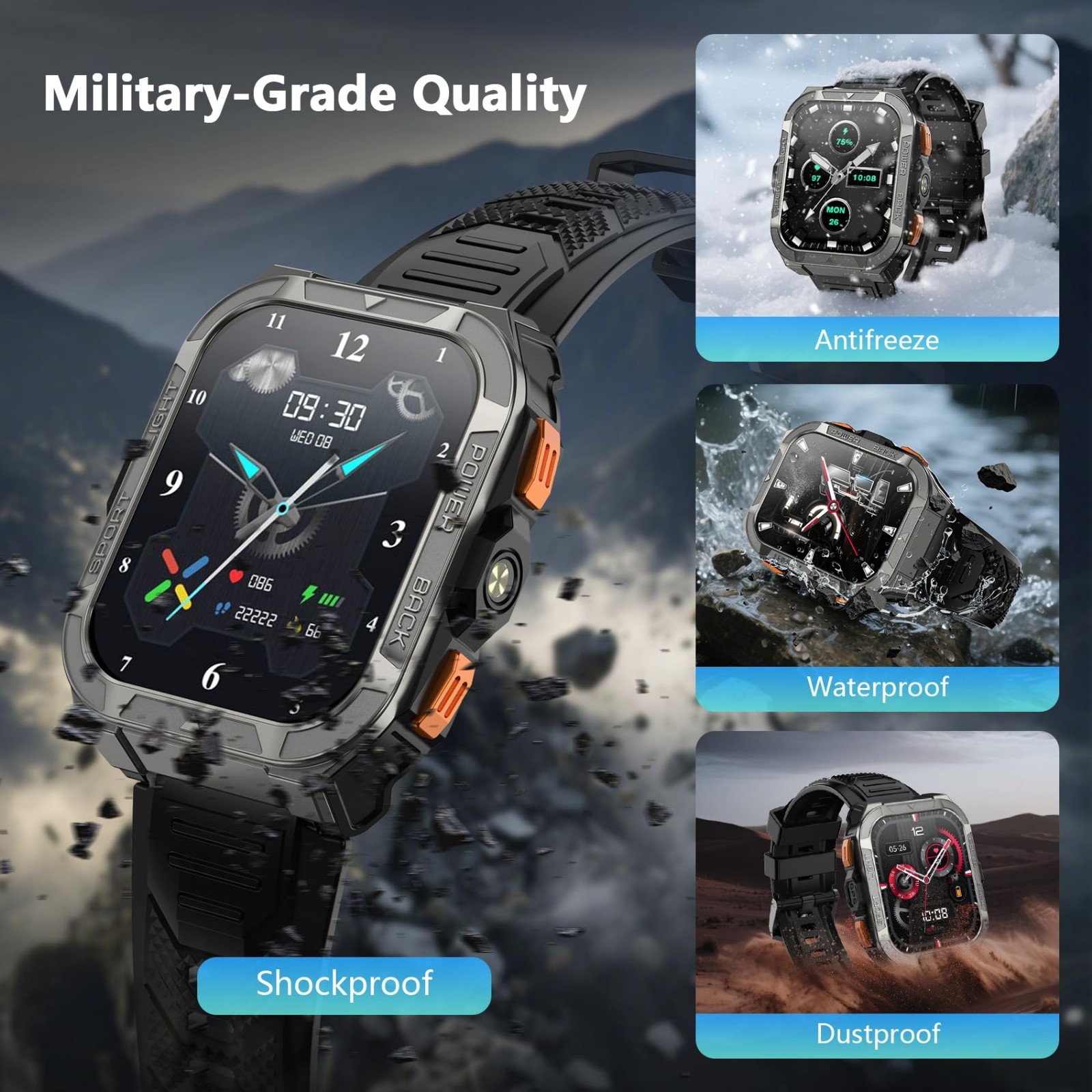 GPS Smart Watch for Men – AI Translator, Compass, Flashlight, 100-Day Battery, B