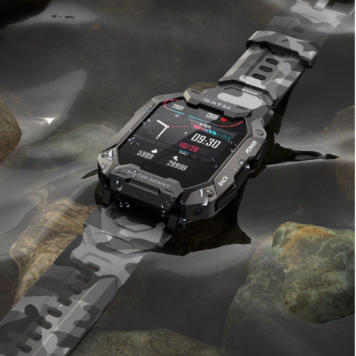 C20 Sports Smart Watch (Camo Green) – Rugged for Outdoor Hiking