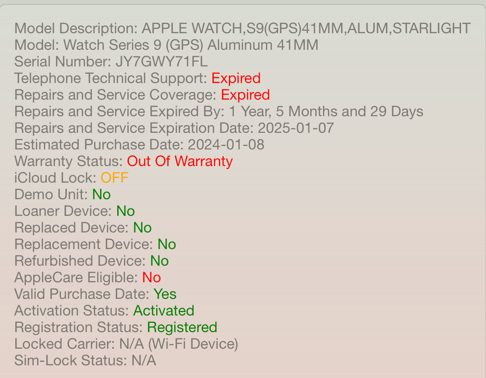 Apple Watch Series 9 41mm Starlight Aluminum GPS WiFi Smartwatch #H245
