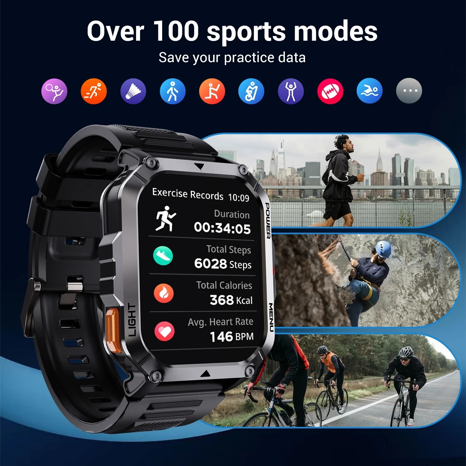 Blackview Military Smart Watch Men Built-in LED Lights Compass & 900Mah Battery