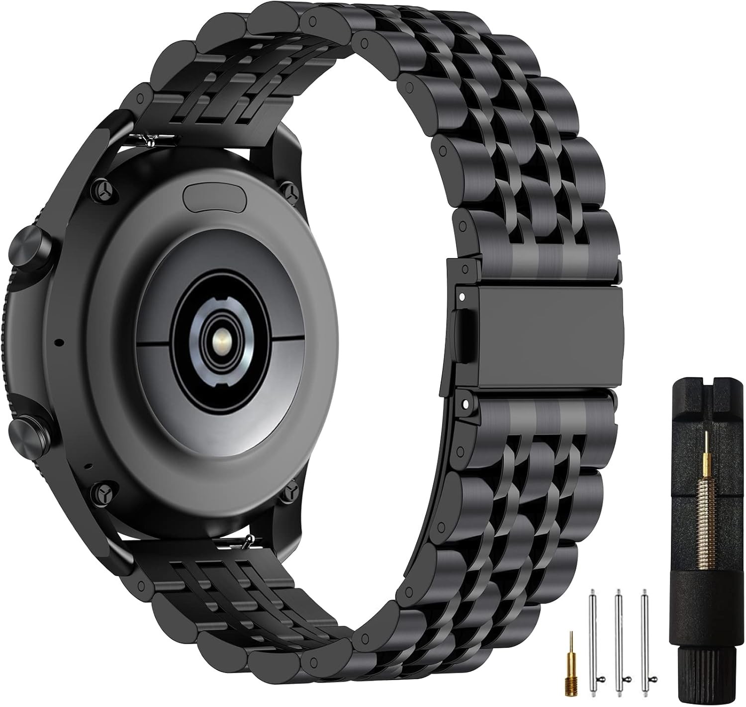 Black Stainless Steel Band for Galaxy Watch 3 45mm, Gear S3, and Others