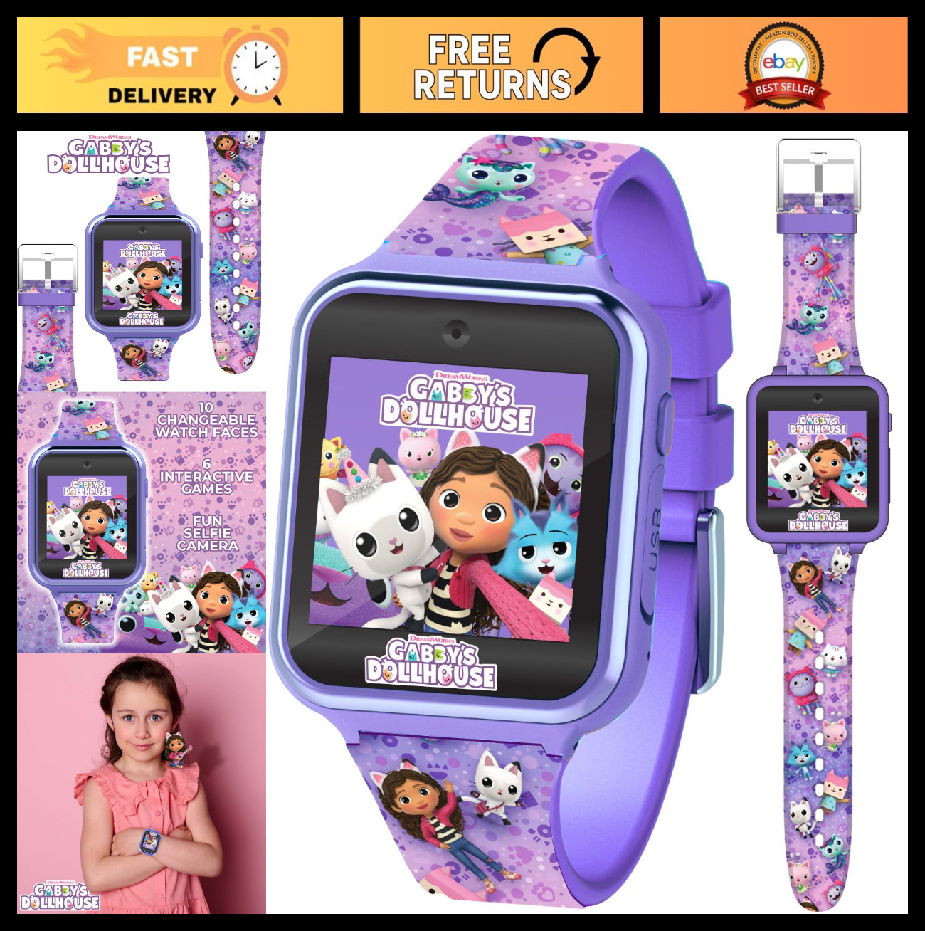 Educational Touchscreen Smart Watch for Kids – Selfie Cam, Games, Alarm, Pedomet