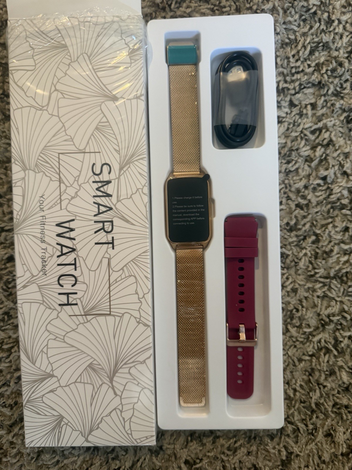 Gold Smart Watch 40mm Touch Screen Fitness Tracker for Android/iOS w/ Extra Band