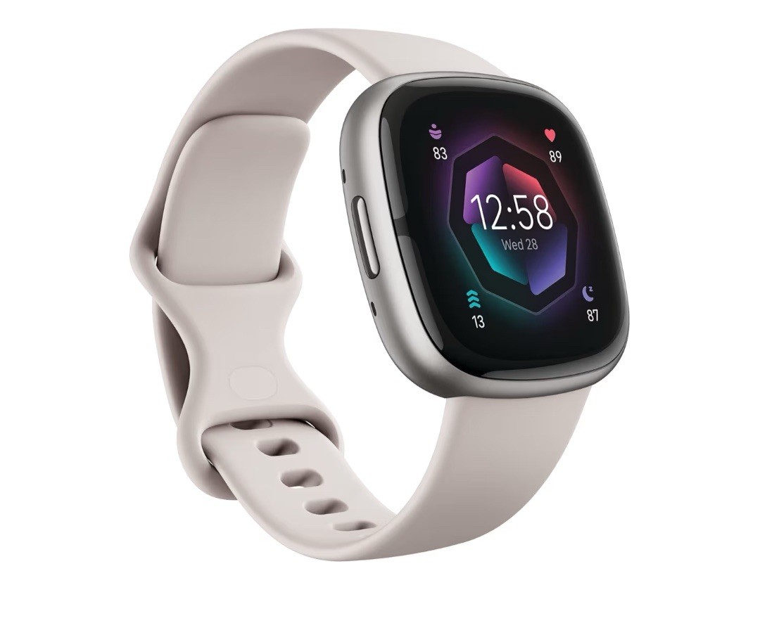 Fitbit Sense 2 Health & Fitness Smartwatch Lunar White Platinum Aluminum