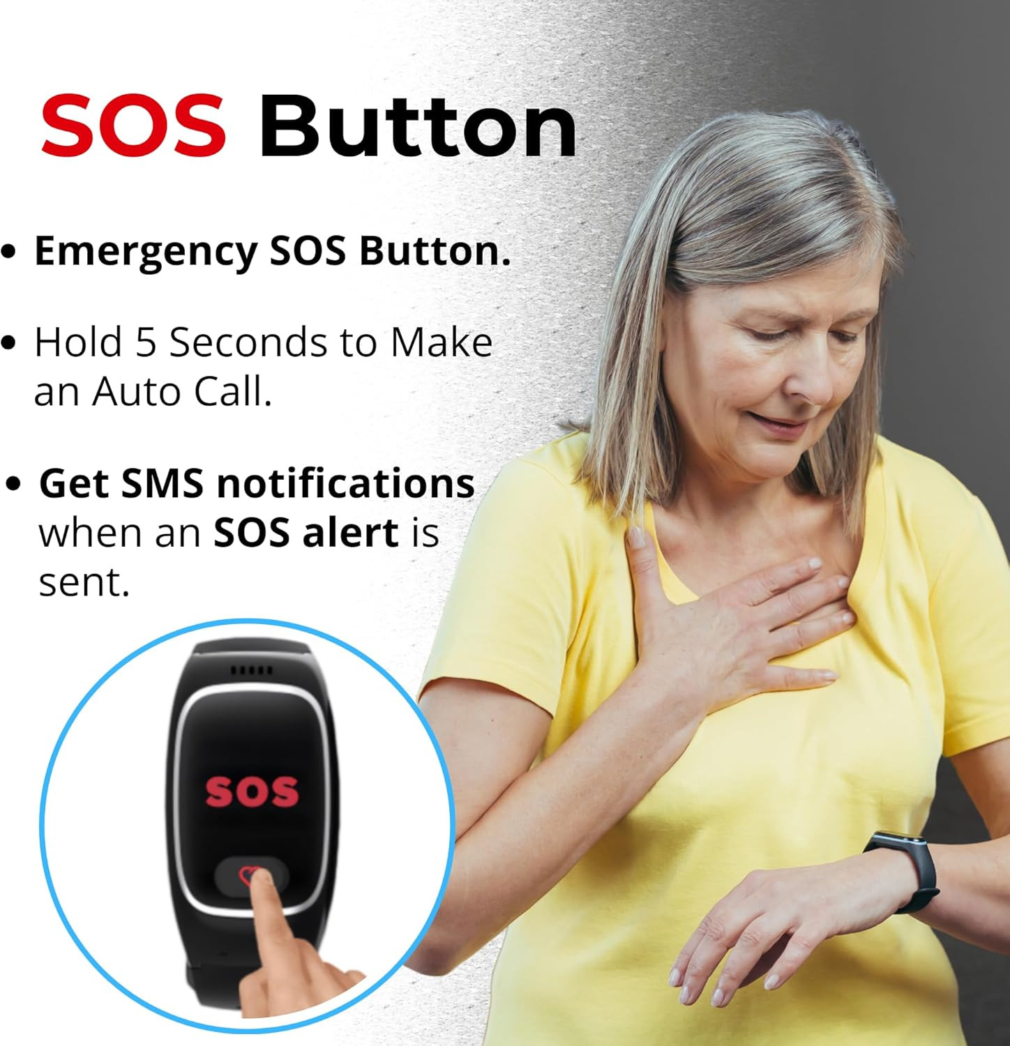 Smartwatch: Medical Alert Bracelet with GPS Tracker, Fall Detection Smart Watch,