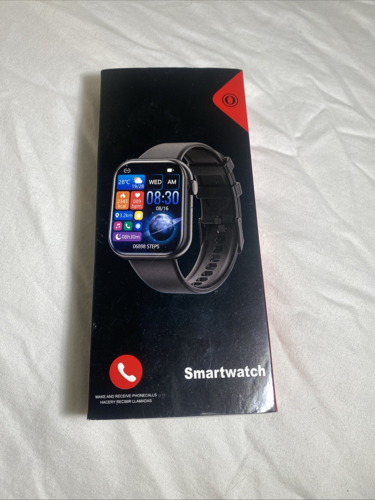 Wearables 1.85 Inch Display Waterproof Fitness Heart Rate Smart Watch Black