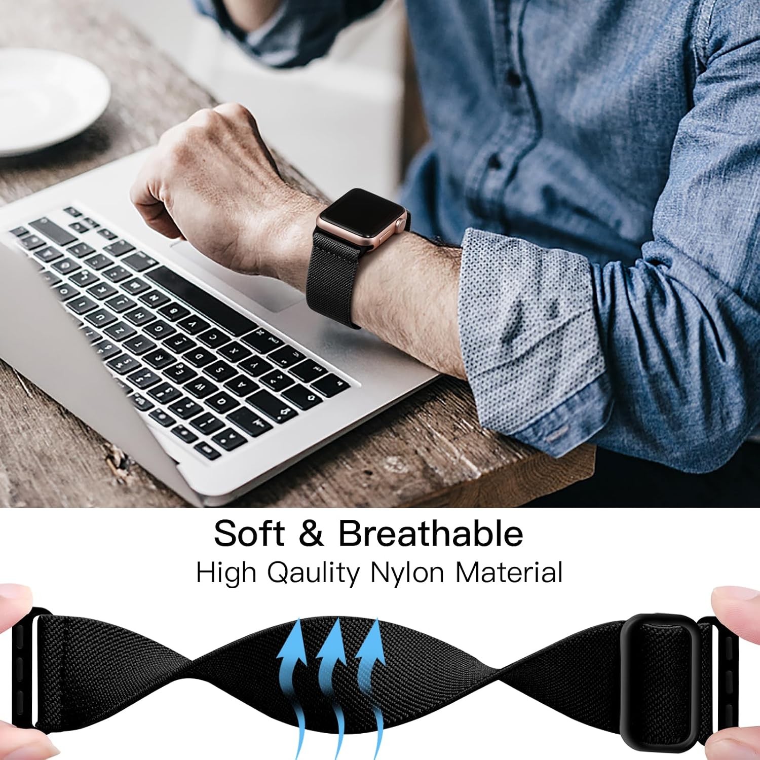 Braided Strap Compatible with Apple Watch Series 7 44mm Stretchy Nylon