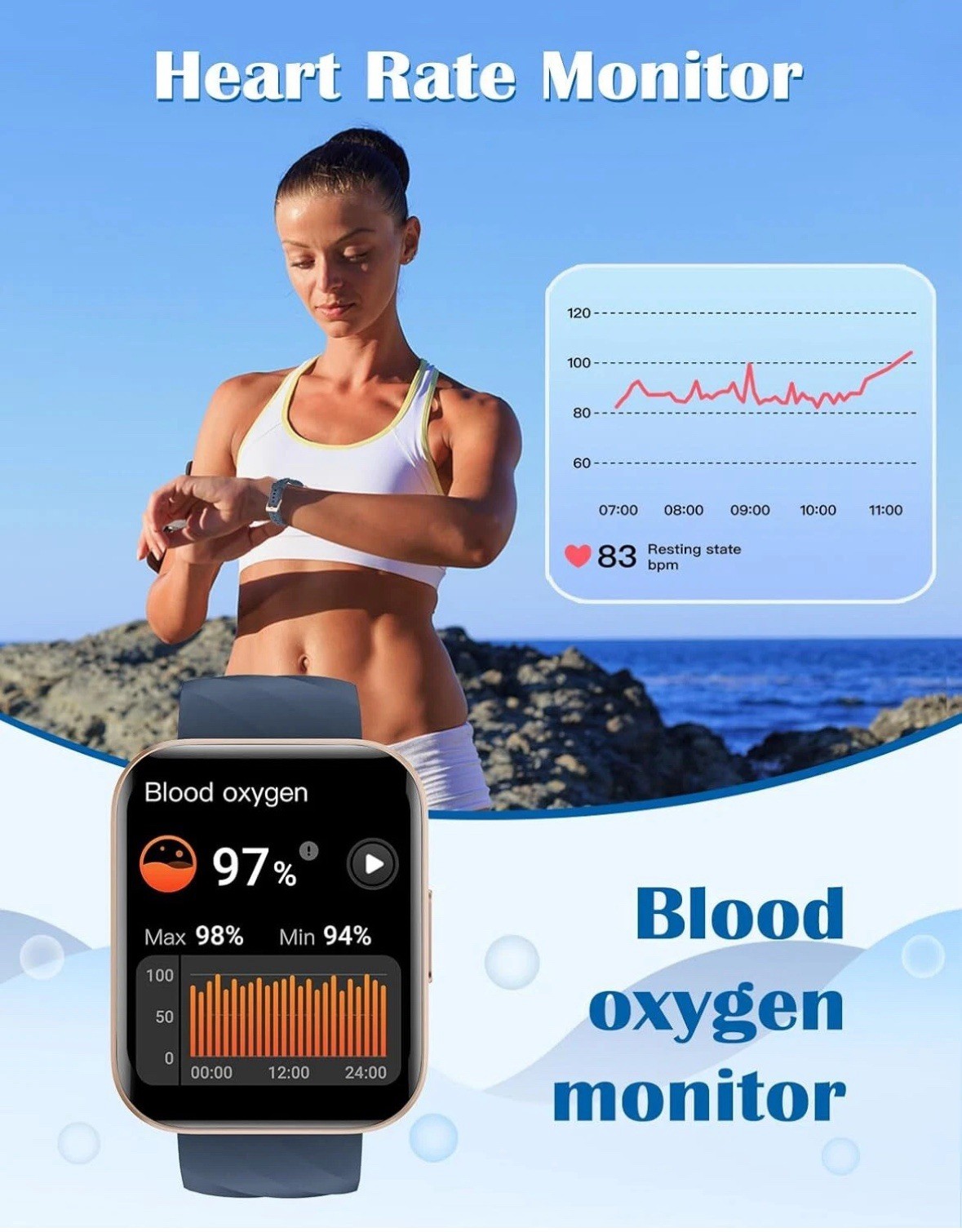 Smart Watch, 1.85” HD Screen, Fitness Tracker, Waterproof, for iPhone & Android