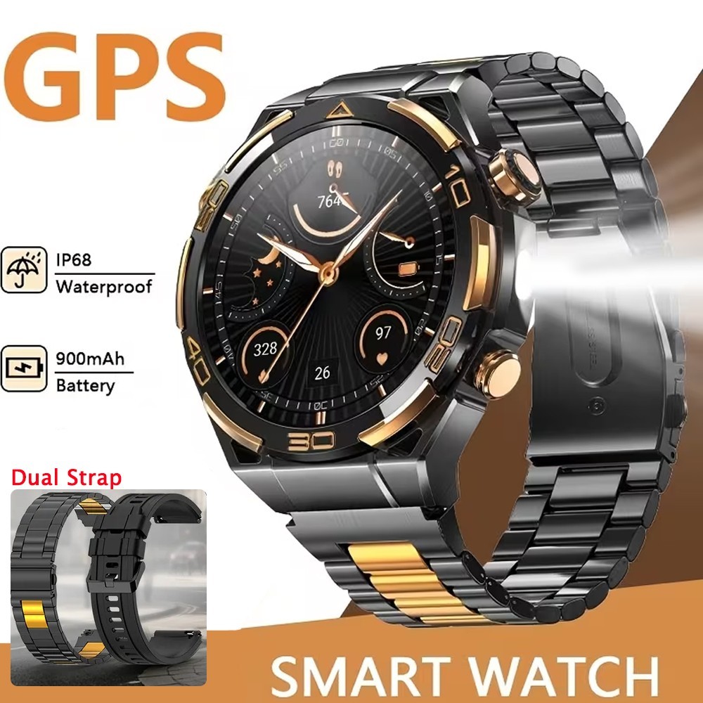 Smart Watch Mens 1.43″ AMOLED Built-in GPS Flashlight Compass, Bluetooth Calls