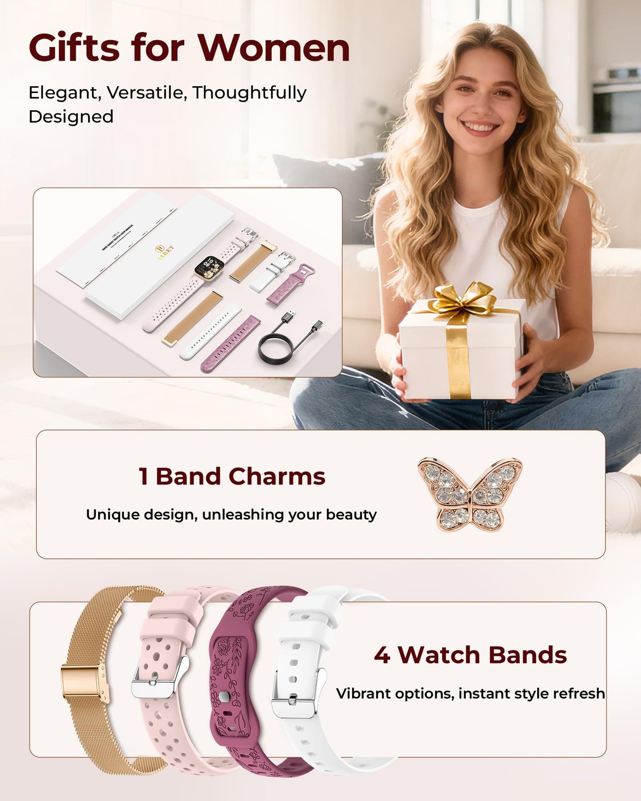 Iaret Smart Watch For Women 4 Gift Set 1.75 Hd Fitness Tracker Bluetooth Calls
