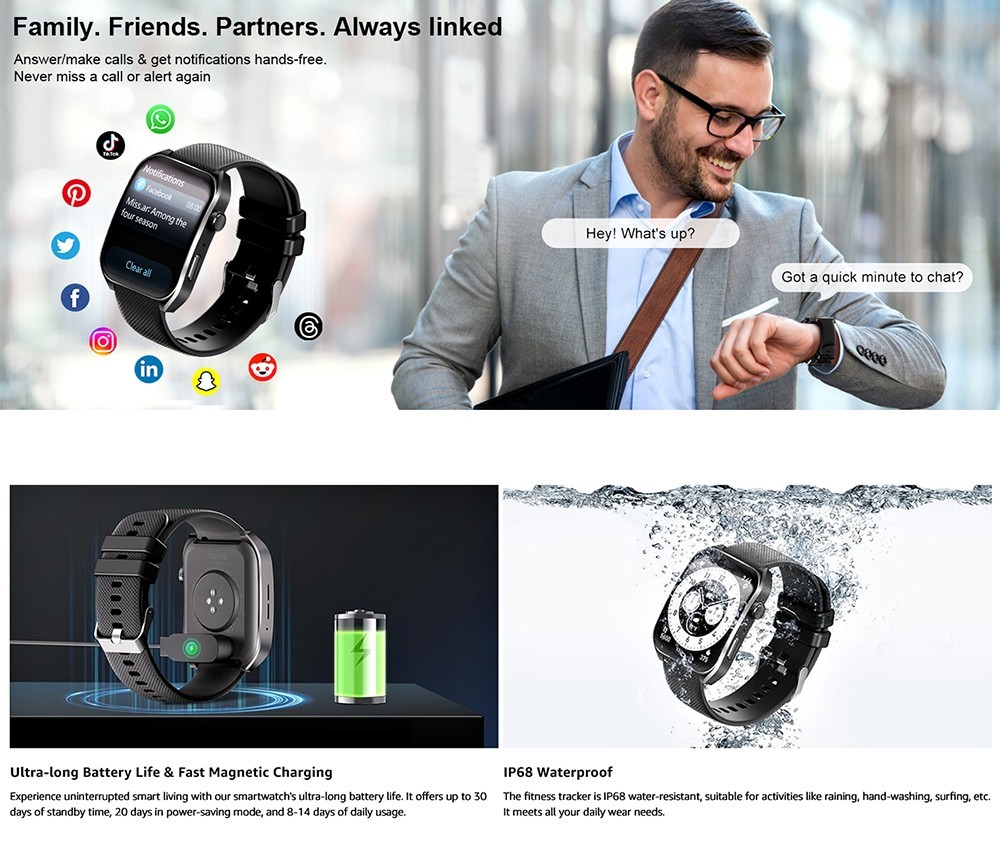 SMART WATCH AMOLED CURVED DISPLAY 2.04″ BLUETOOTH WATERPROOF MAGNETIC CHARGING